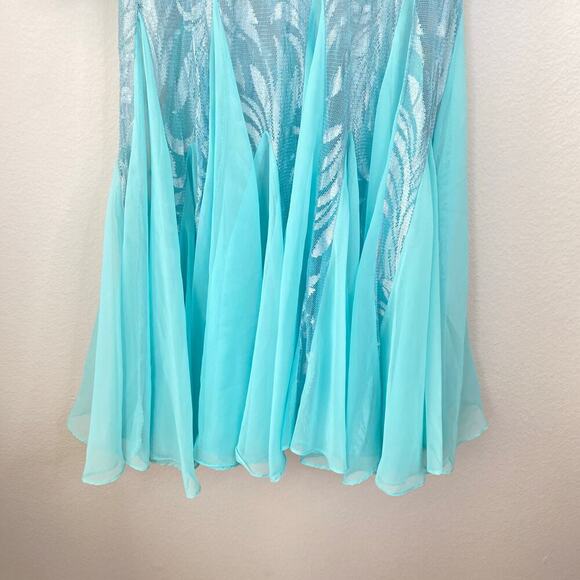 Vintage Robin's Egg Blue Evening Dress Overlay Sheer Mesh Flowy Ethereal Size 6 - Picture 5 of 8